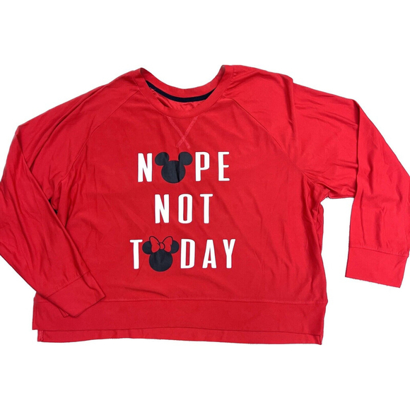 Disney Mickey Mouse Large Red Long Sleeve Sleep Shirt “Nope Not Today” Stretch - Picture 1 of 6